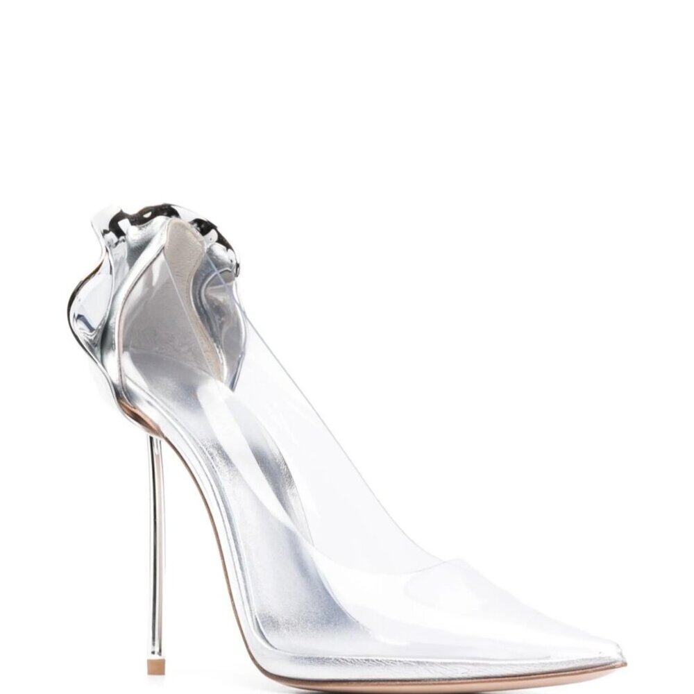 Le Silla 12cm Petalo Pointed Transparent Clear Flower Petal Pumps